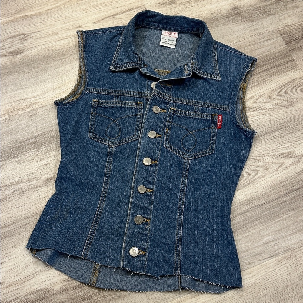 Vintage 90s BONGO Denim Corset Style Vest Button Front Raw Hem Sleeveless Blouse